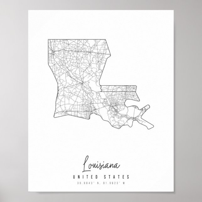 Louisiana Minimal Street Map Poster (Front)