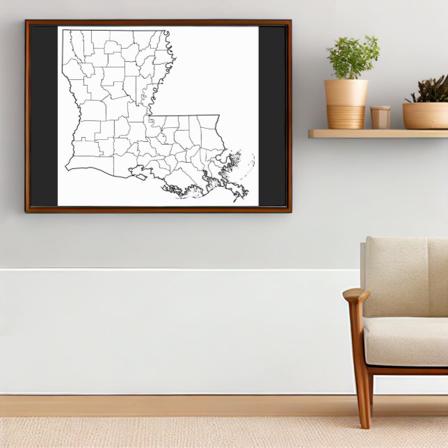 Louisiana Parishes Blank Outline Map Poster