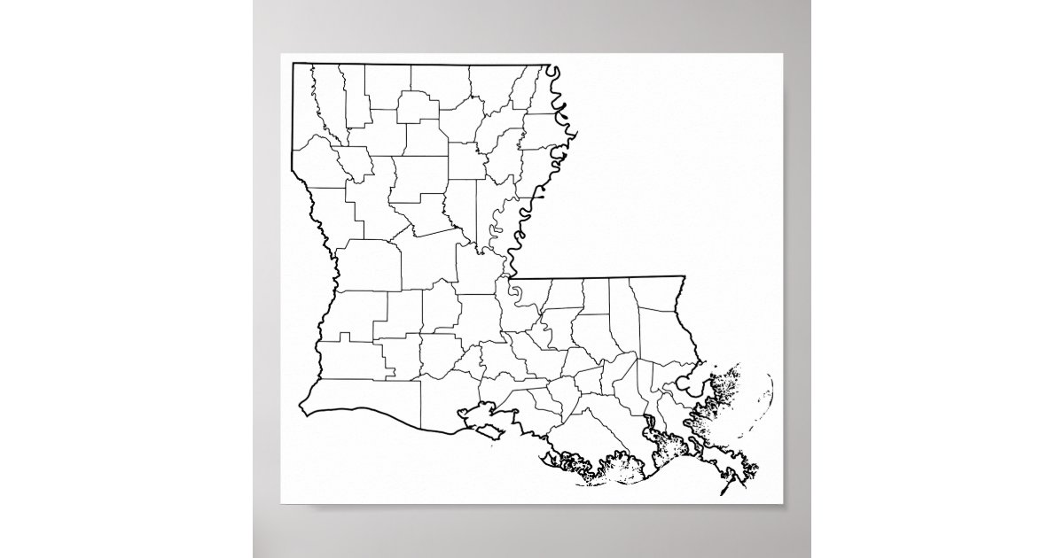 Louisiana Parishes Blank Outline Map Poster