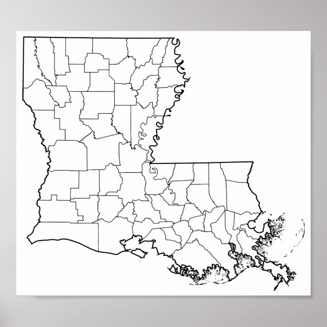 Louisiana Parishes Blank Outline Map Poster