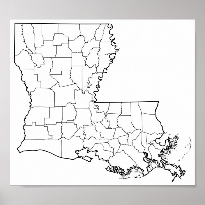 Louisiana Parishes Blank Outline Map Poster Zazzle Com