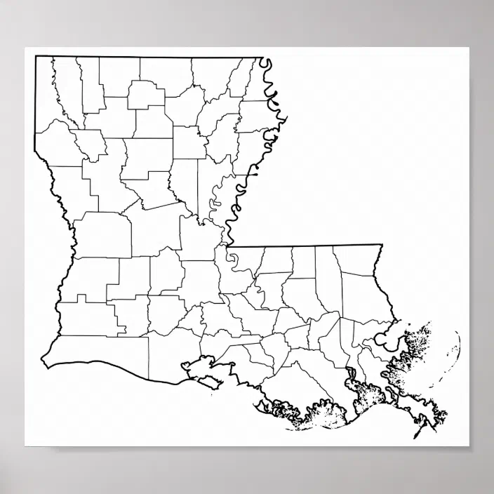Louisiana Parishes Blank Outline Map Poster | Zazzle.com