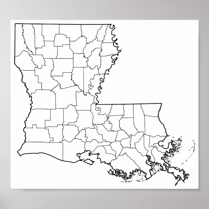 Louisiana Parishes Blank Outline Map Poster | Zazzle