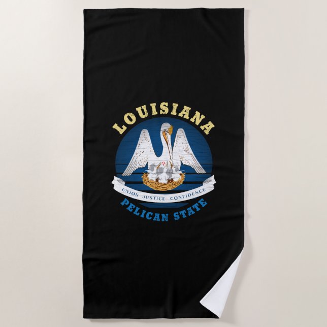 LOUISIANA PELICAN STATE FLAG BEACH TOWEL (Front)