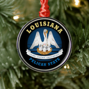 LOUISIANA PELICAN STATE FLAG METAL ORNAMENT