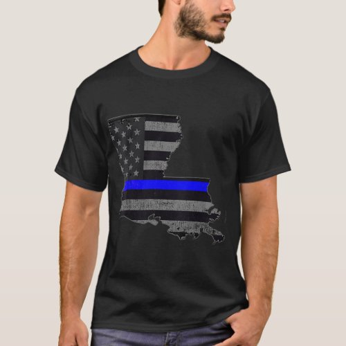 Louisiana Police Officer Thin Blue Line Policemen T_Shirt
