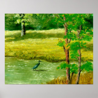 Louisiana Pond and Blue Heron Poster