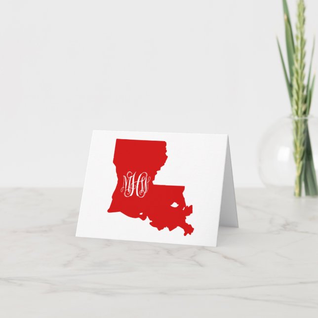 Louisiana Red White Vine Monogram Font DIY BG Sv Thank You Card (Front)