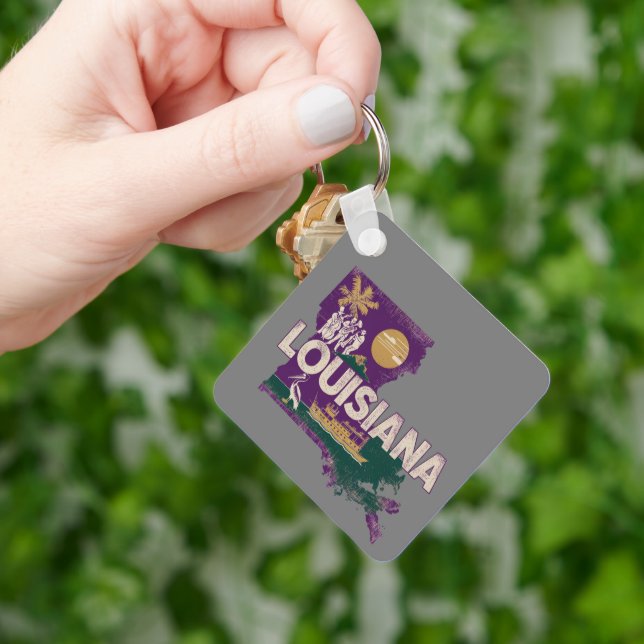 Louisiana Retro State Silhouette Keychain (Hand)