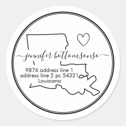Louisiana return address Signature heart Classic Round Sticker