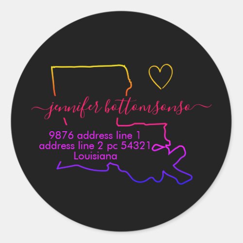 Louisiana return address Signature rainbow Classic Round Sticker