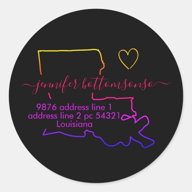 Louisiana return address Signature rainbow Classic Round Sticker