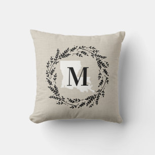 Louisiana Rustic Wreath Monogram Throw Pillow