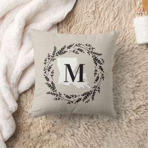 Louisiana Rustic Wreath Monogram Throw Pillow