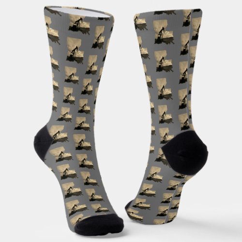 Louisiana Shape Oil Pump Jack In Sunset Socks