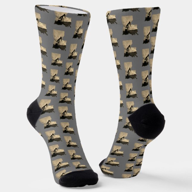 Louisiana Shape Oil Pump Jack In Sunset Socks (Angled)