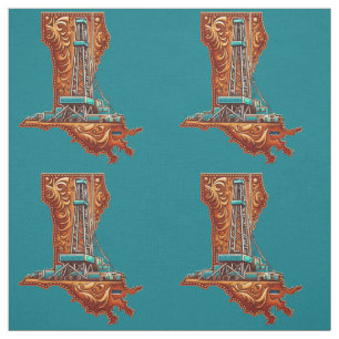 Louisiana Shape with Oil Gas Drilling Rig Fabric