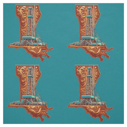 Louisiana Shape with Oil Gas Drilling Rig Fabric