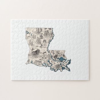 Louisiana Shaped Creole Vintage Picture Map Cajun Jigsaw Puzzle by PNGDesign at Zazzle