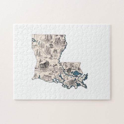 Louisiana Shaped Creole Vintage Picture Map Cajun Jigsaw Puzzle