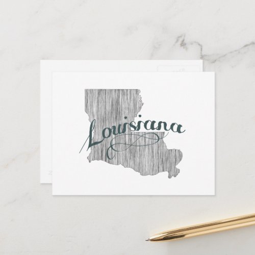 Louisiana Shaped Vintage Gray Typography Name Postcard