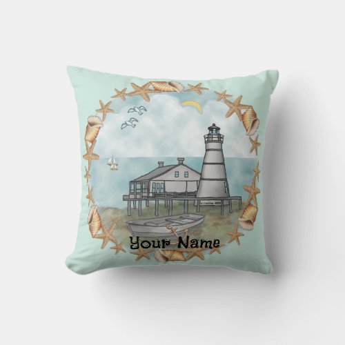 Louisiana Shells Lighthouse custom name Pillow