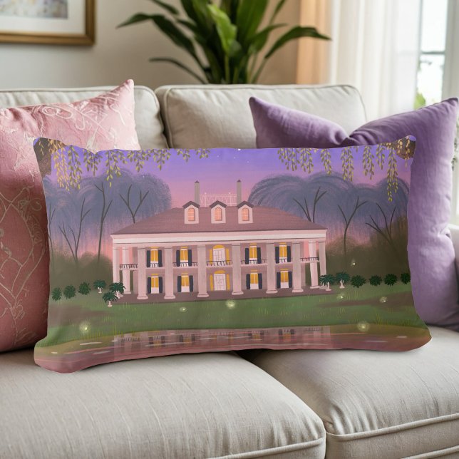 Louisiana Southern Mansion House Purple Lumbar Pillow (Creator Uploaded)