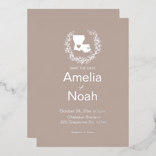 Louisiana State Destination Wedding  Foil Invitation (Front/Back)