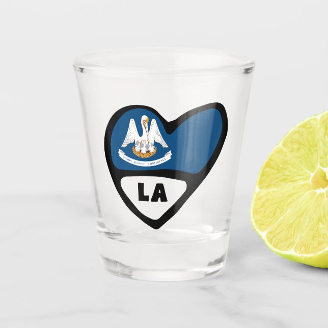 Louisiana State Flag In Heart, LA Shot Glass (Front)