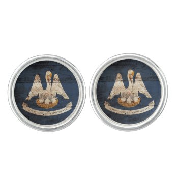 Louisiana State Flag On Old Wood Grain Cufflinks by electrosky at Zazzle