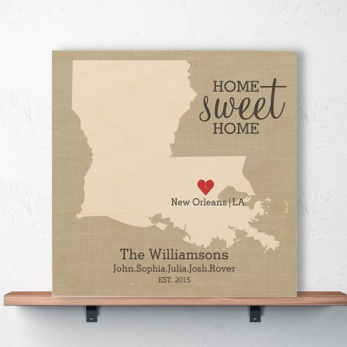 Louisiana State Map Custom Family Name Established Wood Wall Art