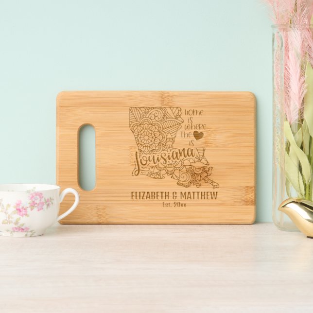 Louisiana state map outline newly weds USA Engraved Cutting Board (Upright)