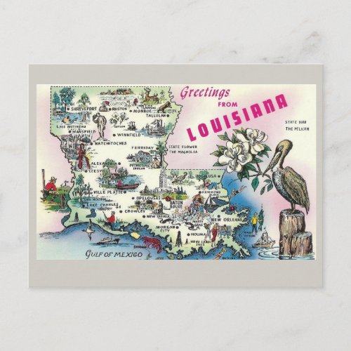 Louisiana State Map Postcard