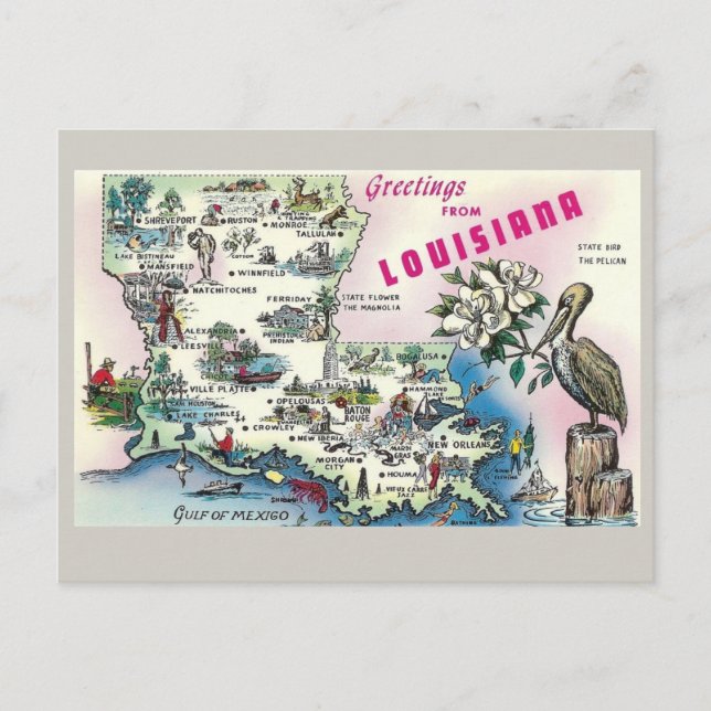 Louisiana State Map Postcard (Front)