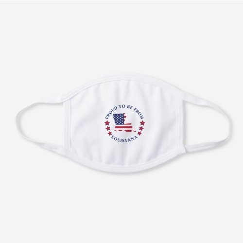 Louisiana State Map Red White Blue Flag Pattern White Cotton Face Mask