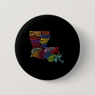 Louisiana State Map Tee Mardi Gras Creole Cajun Cu Button