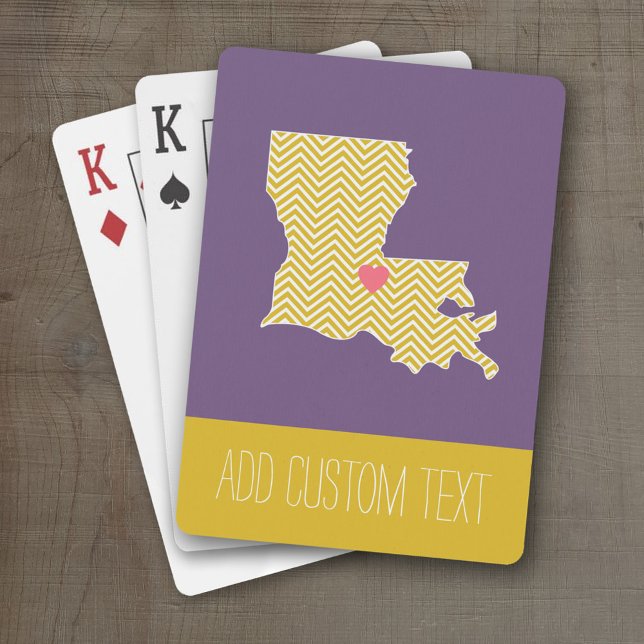 Louisiana State Map with Custom Heart and Name Poker Cards (Personalized Playing Cards with a State Map, Movable Heart and Name)
