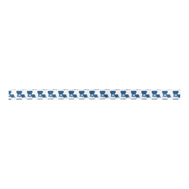 Louisiana State Outline Map and Flag Satin Ribbon (Front)