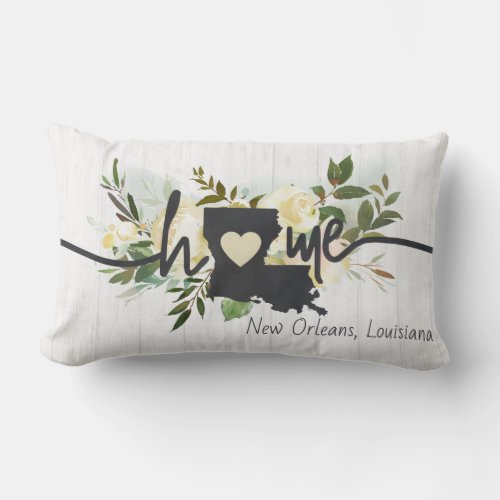 Louisiana State Personalized Your Home City Rustic Lumbar Pillow