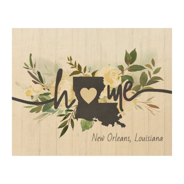 Louisiana State Personalized Your Home City Rustic Wood Wall Art (Front)