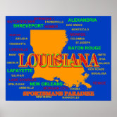 Louisiana Parishes Blank Outline Map Poster