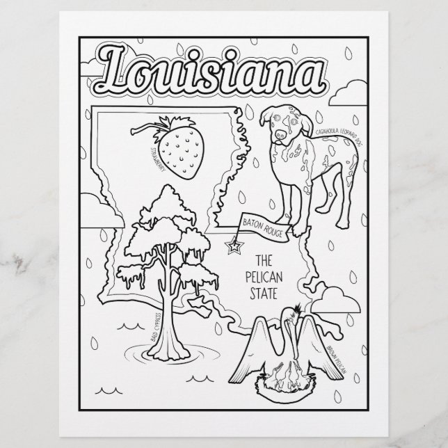 louisiana state shape and facts coloring page (Front)