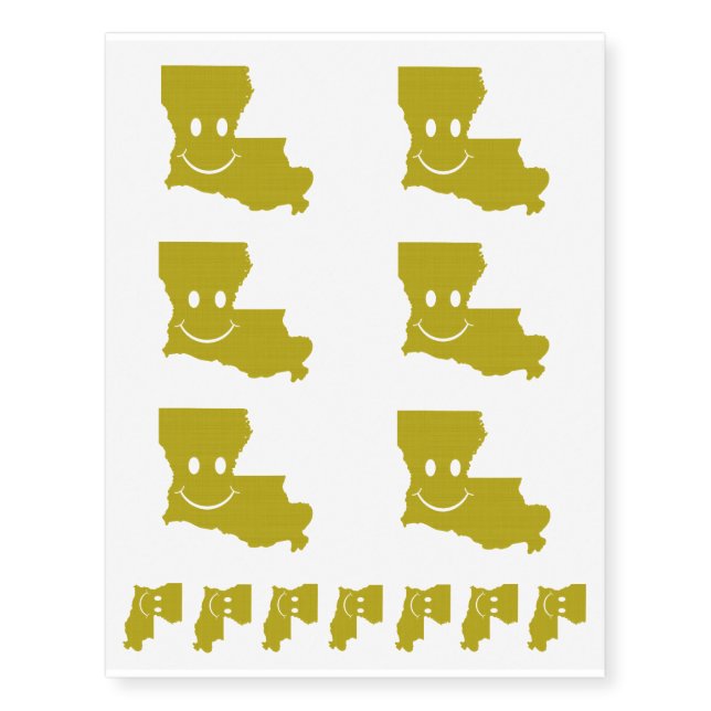 Louisiana State Shape Smiley Face Temporary Tattoos (Front)