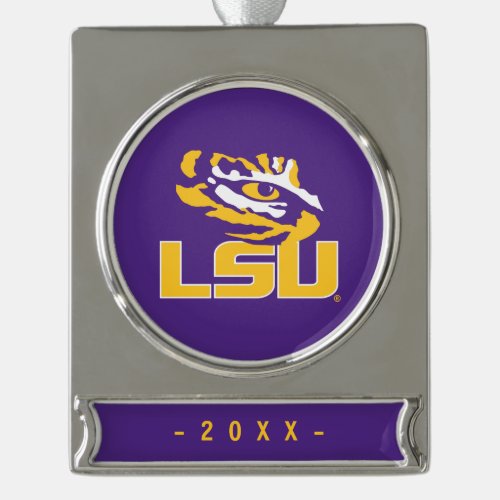 Louisiana State University  Tiger Eye Silver Plated Banner Ornament