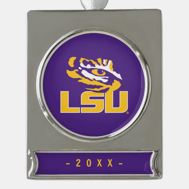 Louisiana State University | Tiger Eye Silver Plated Banner Ornament (Front)