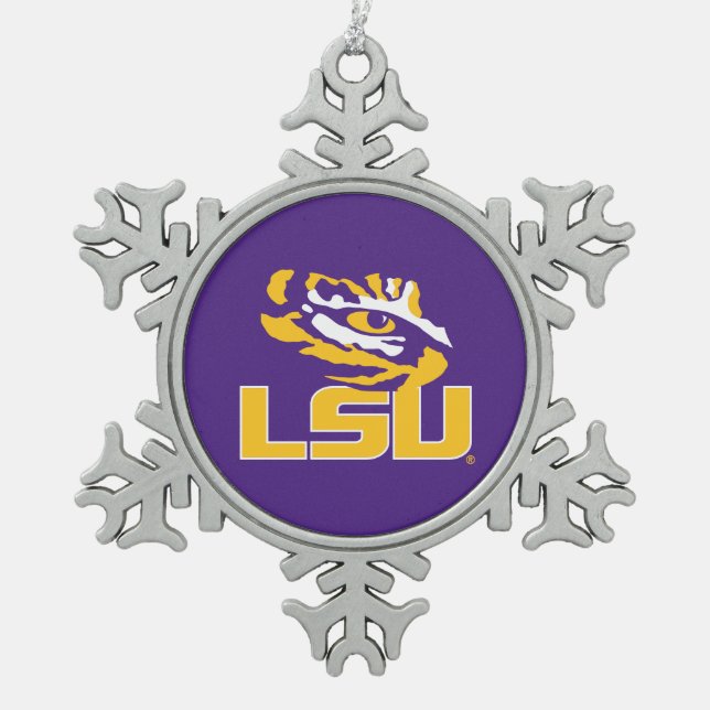 Louisiana State University | Tiger Eye Snowflake Pewter Christmas Ornament (Front)