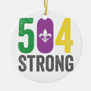 Louisiana Strong 504 NOLA Strong Mardi Gras Ceramic Ornament