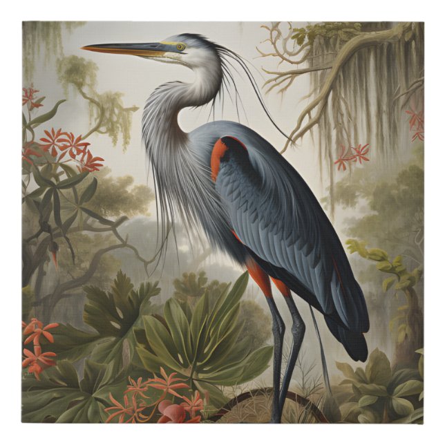Louisiana Swamp: Captivating Blue Heron Faux Canvas Print (Front)