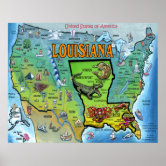 Louisiana Parishes Blank Outline Map Poster