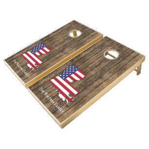 Louisiana USA Stars Stripes Map Family Name Wood Cornhole Set